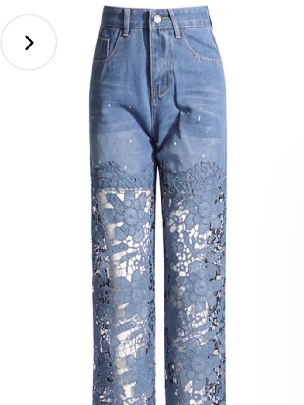 High-Rise Blue Lace-Panel Wide Leg Jeans